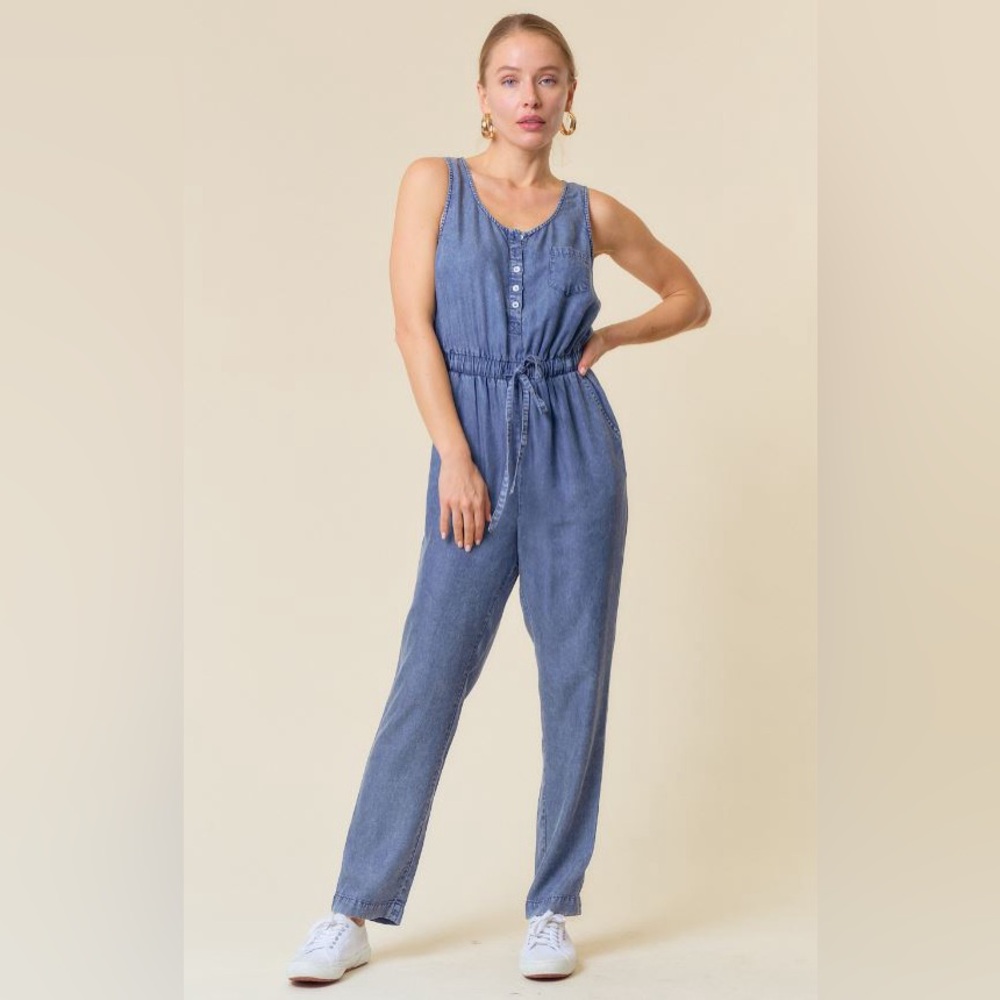 Scoop Neckline Sleeveless Drawstring Waist Jumpsuit